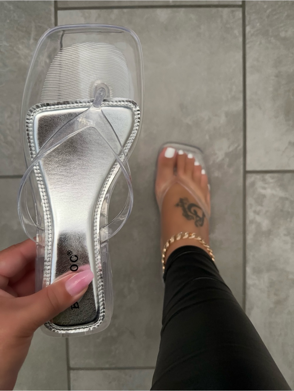 NWT Clear Chunky Heel Thong Sandals | Square Toe Slip-On Heels